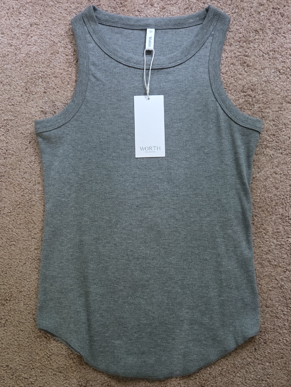 *NWT* Gray Ribbed Tank Top High Scoop Neck With STRETCH